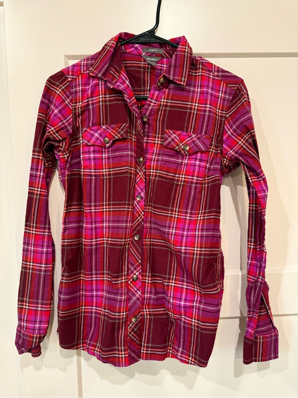 Eddie Bauer Flannel Shirt in Pink & Burgundy
